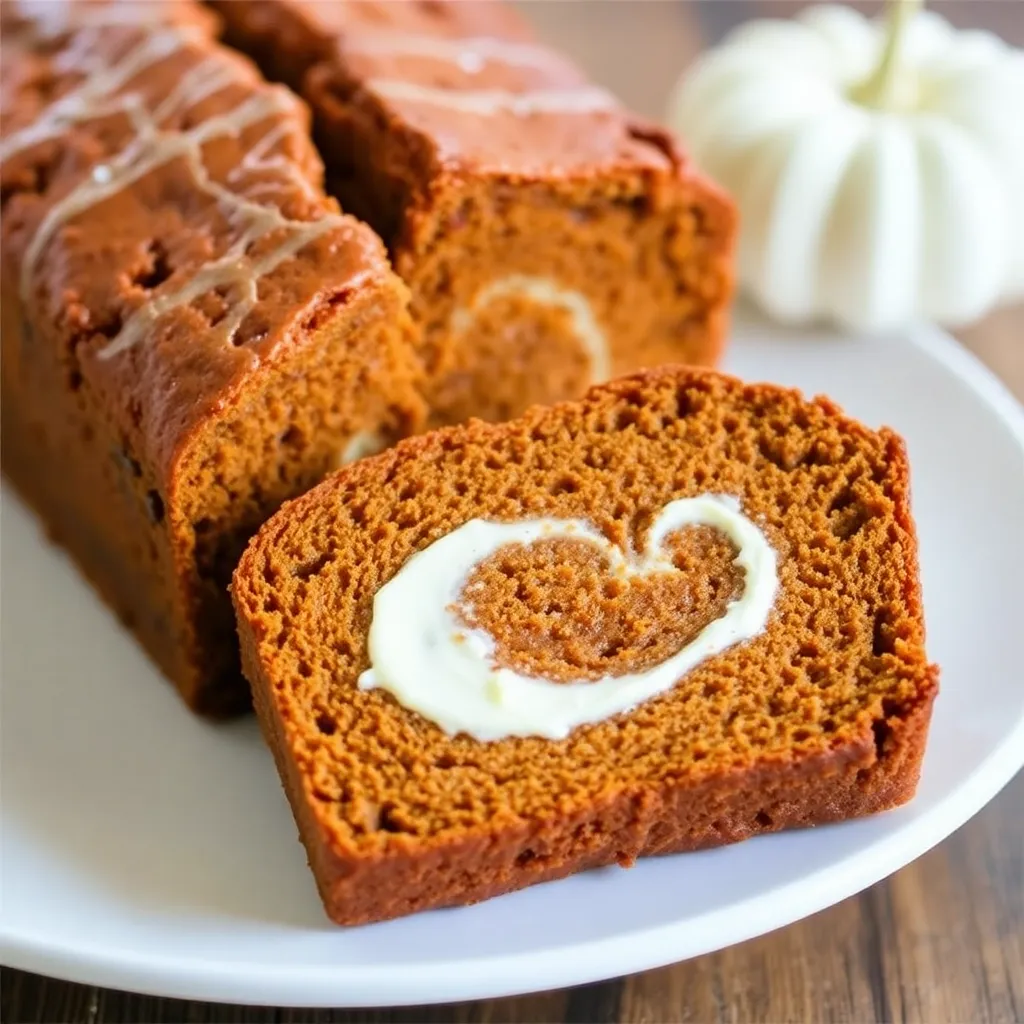 Moist Pumpkin Bread with a Luscious Cream Cheese Swirl