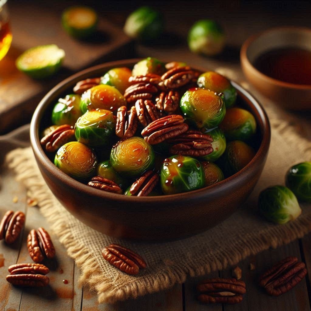 caramelized Brussels sprouts, glazed in a rich maple balsamic syrup