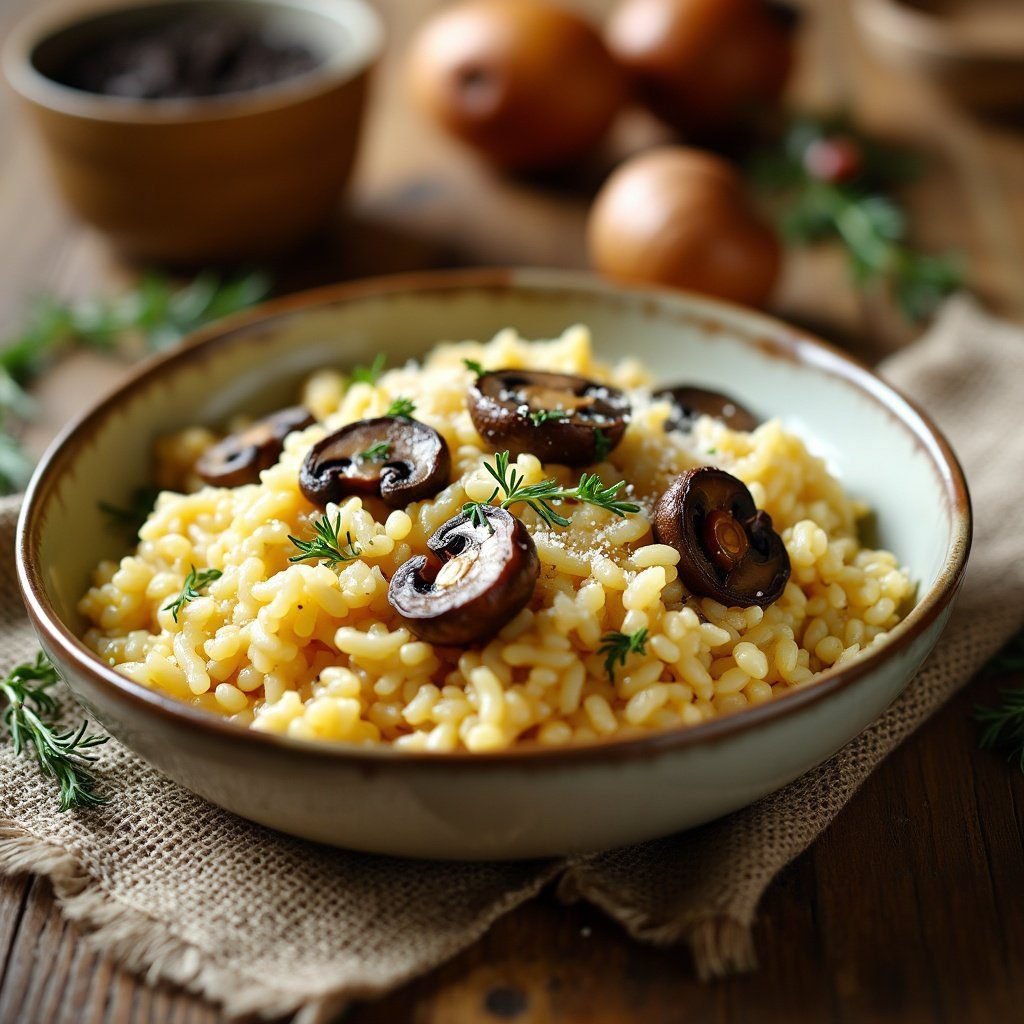 risotto dish with a savory aroma, featuring succulent vegan mushroom3