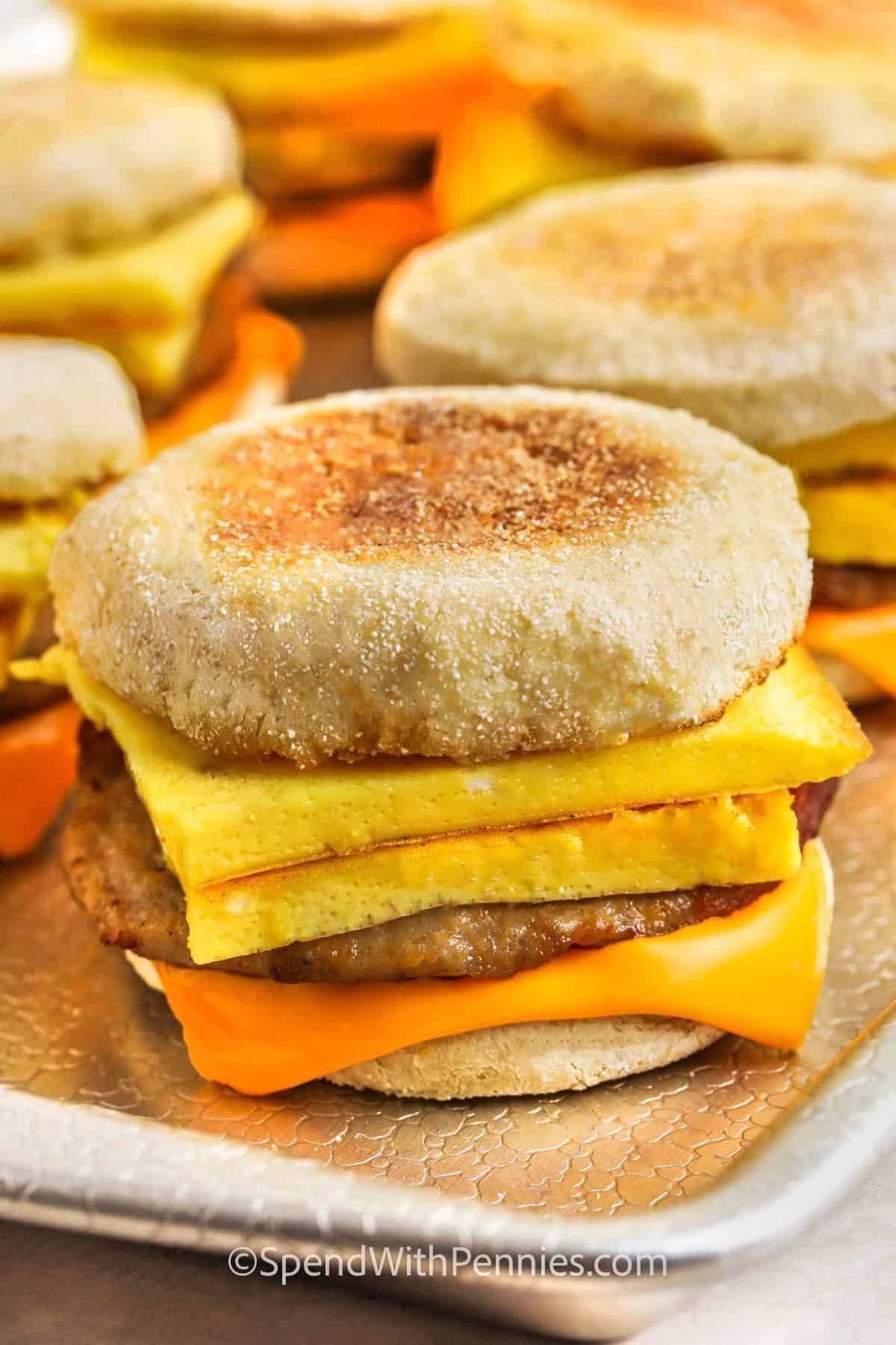 cooked Breakfast Sandwich on a sheet pan