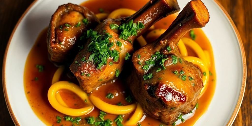 Plate of Osso Buco with gremolata garnish.