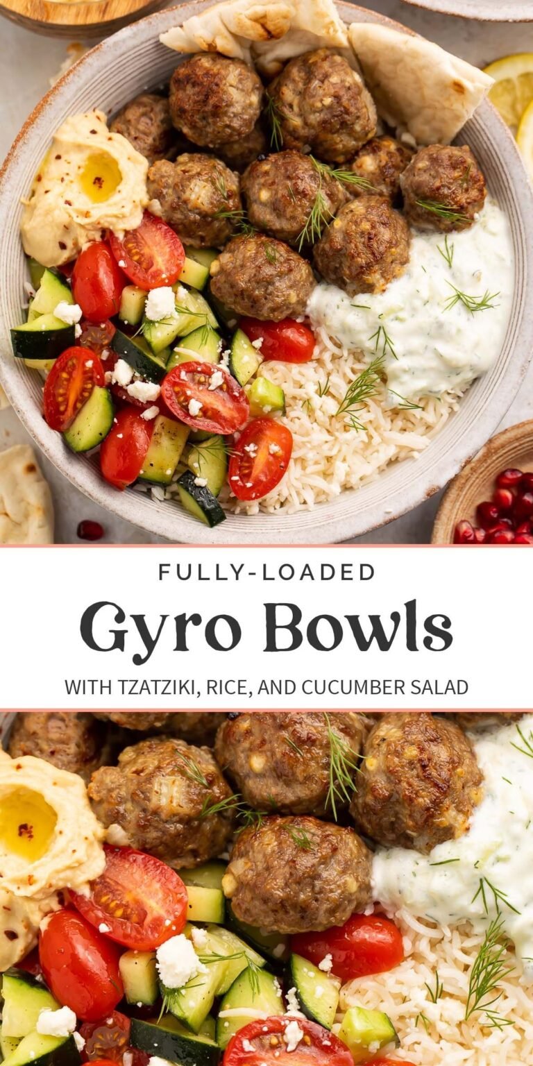 Gyro Bowls (Meatballs with Tzatziki, Lemon Rice, and Cucumber Salad)