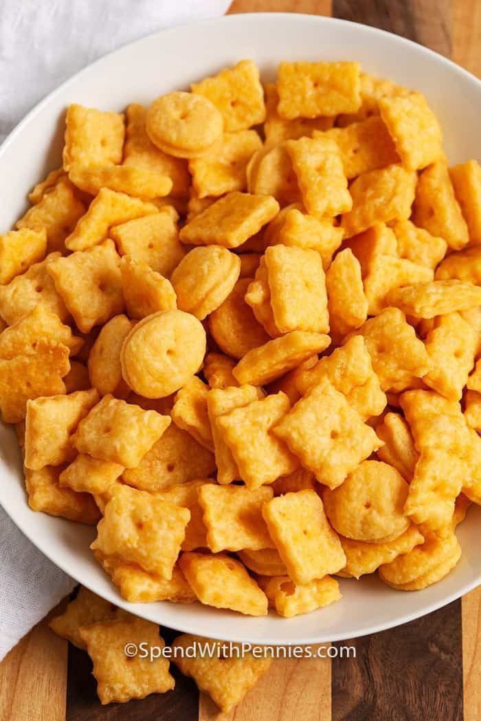 bowl full of Homemade cheez-its