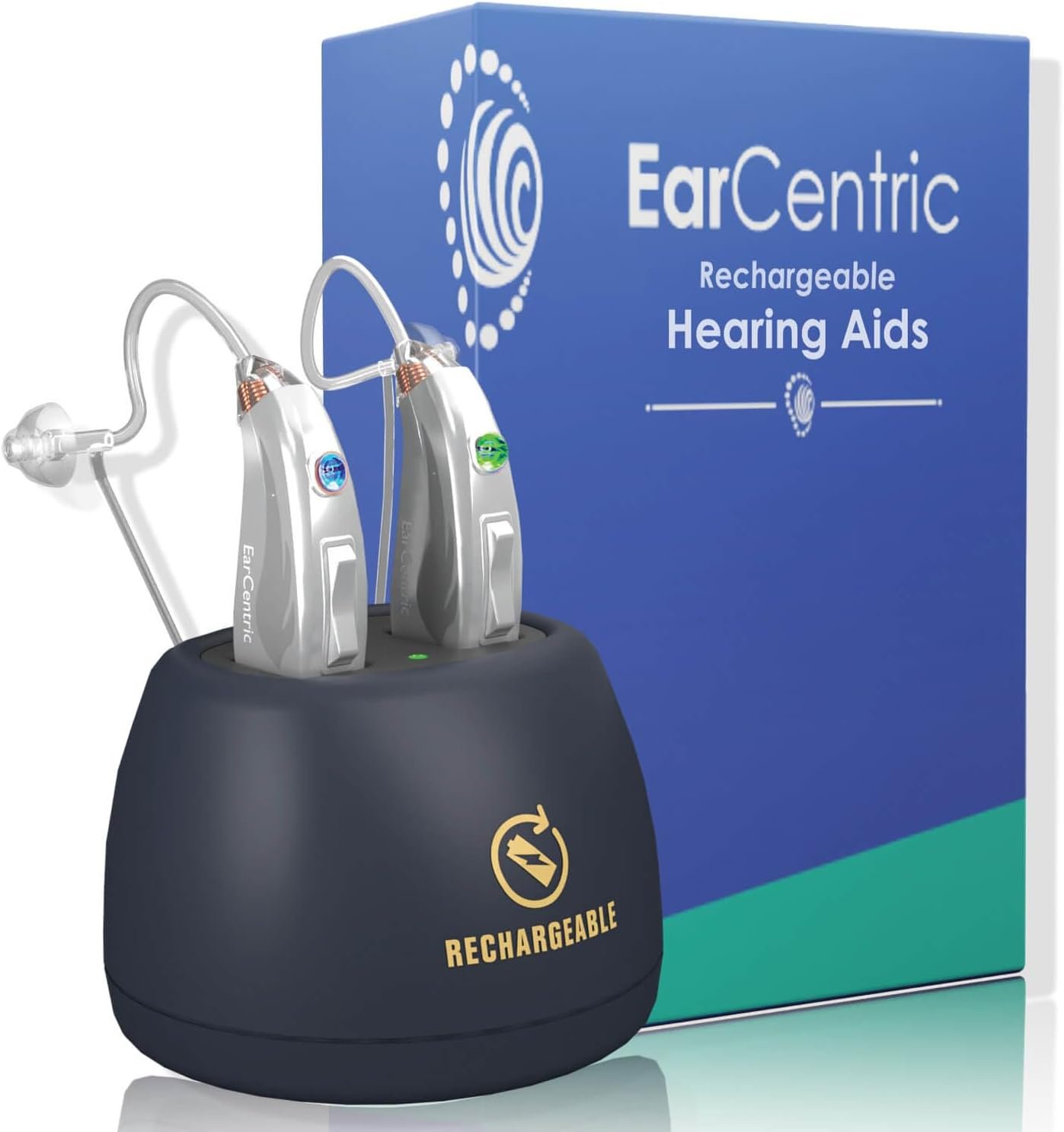 [Silver] EarCentric EasyCharge Rechargeable Hearing Aids (Pa...