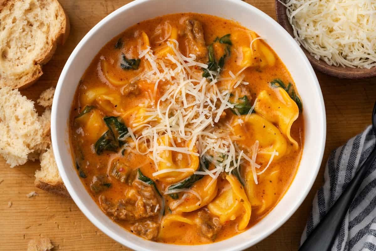 Creamy Sausage Tortellini Soup | Cookies and Cups