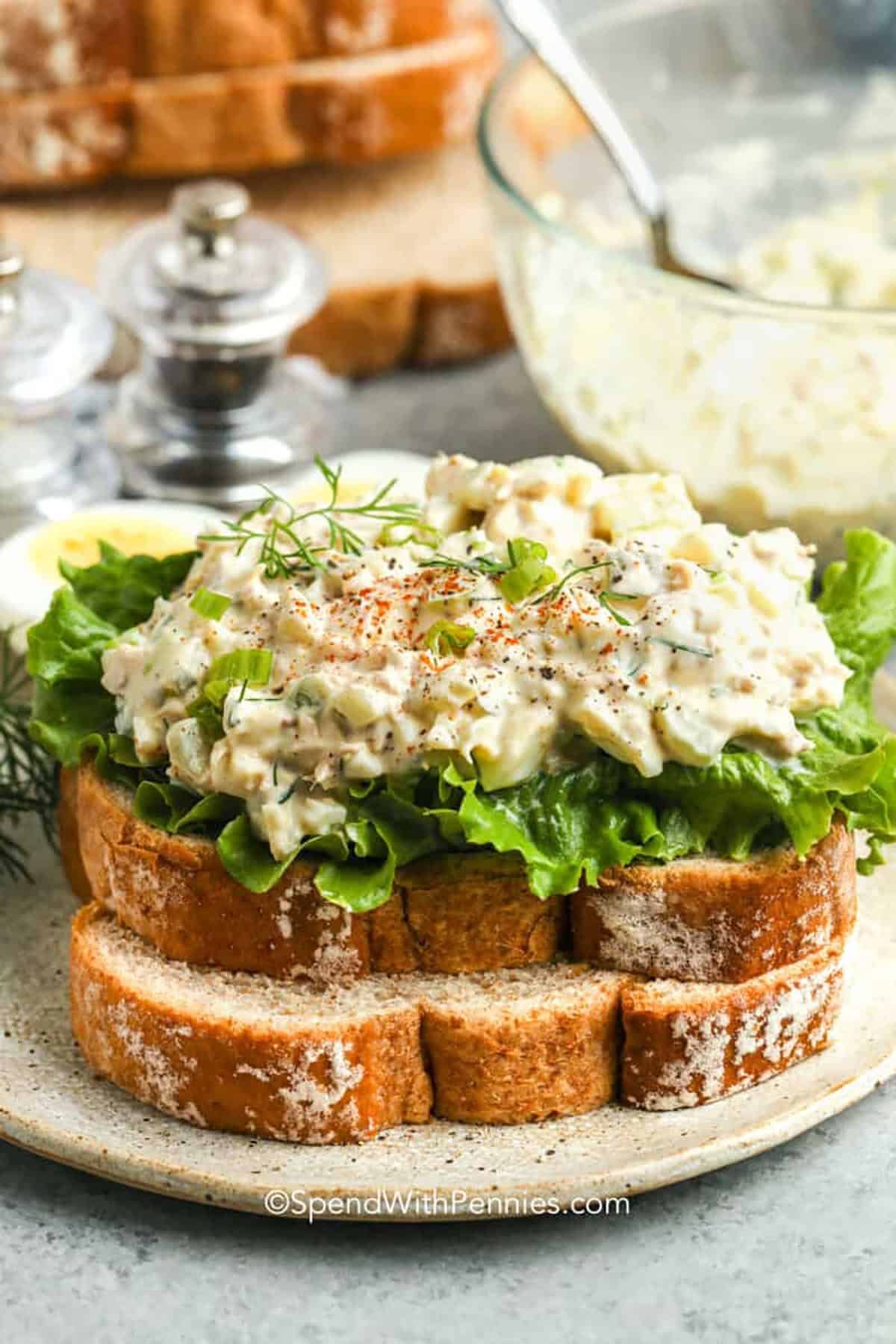 open faced Tuna Egg Salad sandwich