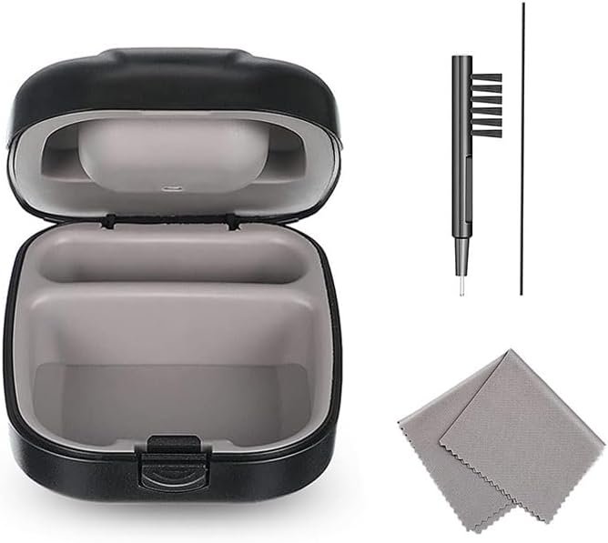 Hearing Aid Hard Case Pocket Size with Cleaning Cloth Brush