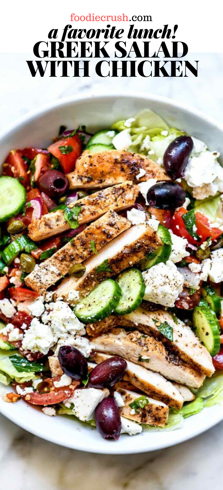 HEALTHY GREEK SALAD WITH CHICKEN | foodiecrush.com