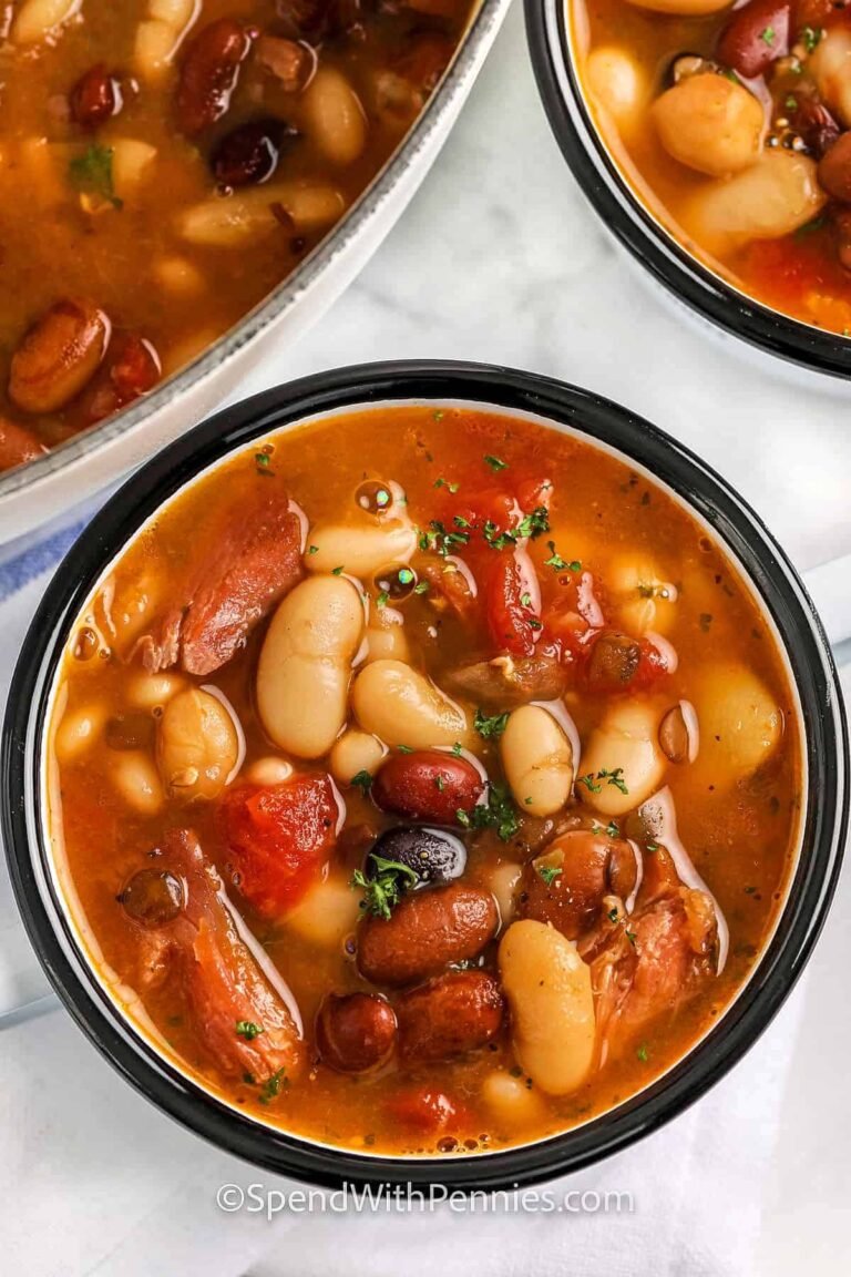 top view of Ham and Bean Soup in bowls