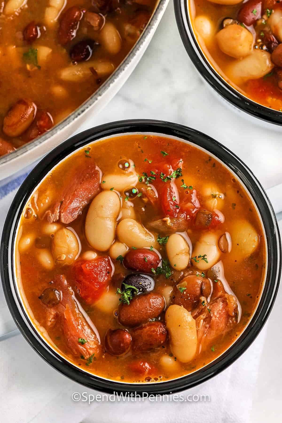 top view of Ham and Bean Soup in bowls