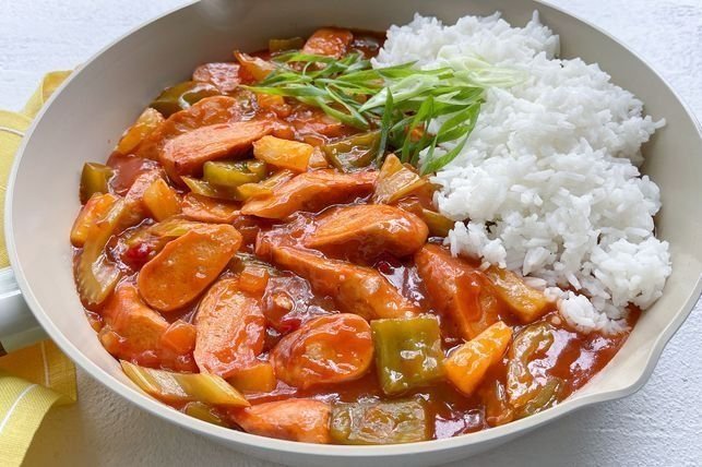 Sweet and sour pork sausages