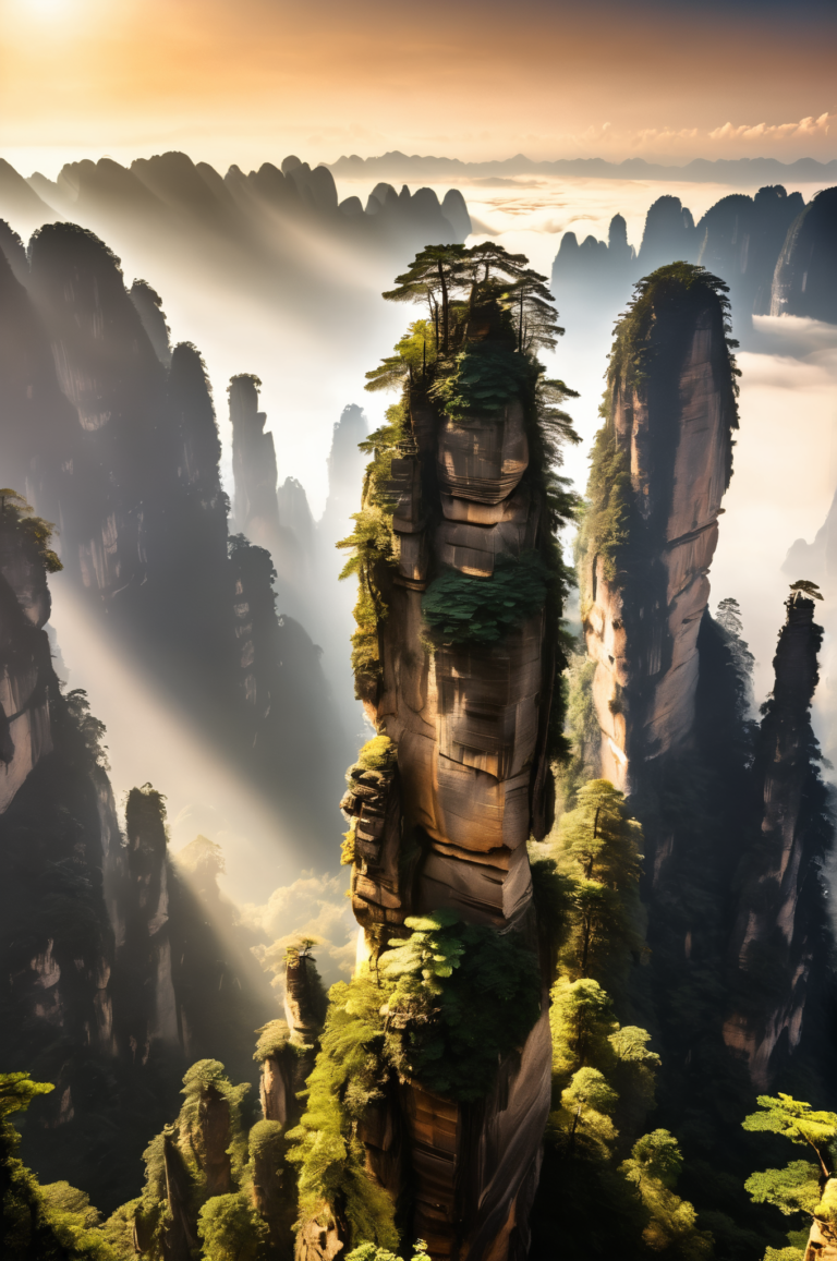 Zhangjiajie's Majestic Peaks - Ethereal Beauty: Zhangjiajie's Quartzite Peaks & Mist