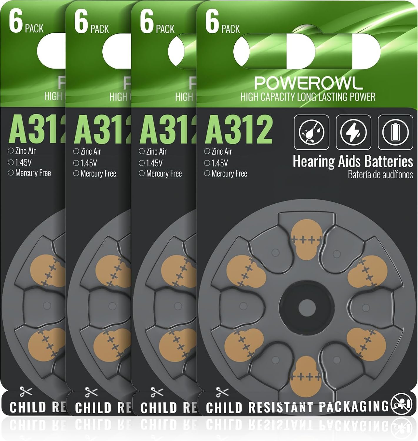 POWEROWL Hearing Aid Batteries Size 312, High Capacity Cell,...