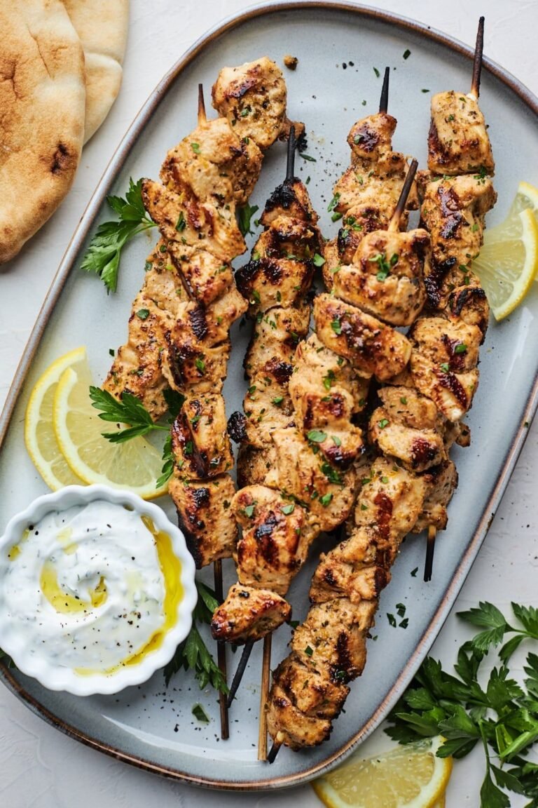 Greek style souvlaki with homemade tzatziki • Olive & Mango