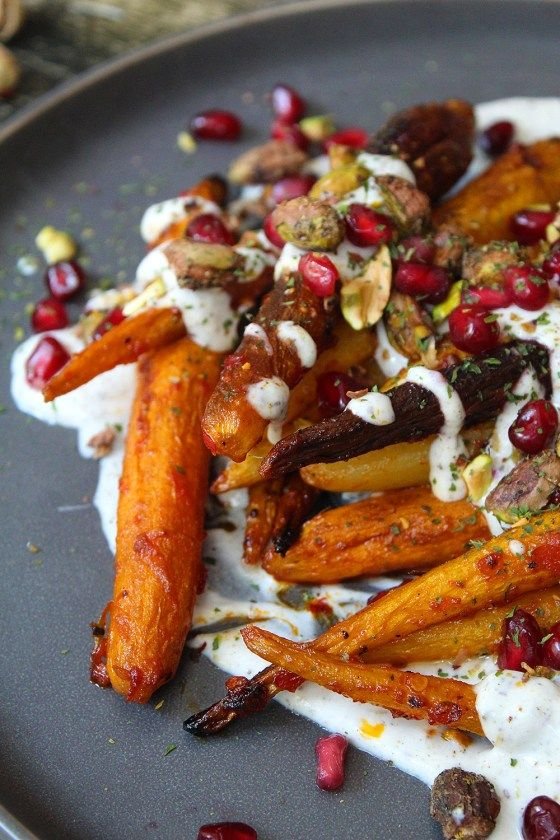 Harissa Honey Carrots with Tahini Yogurt Sauce