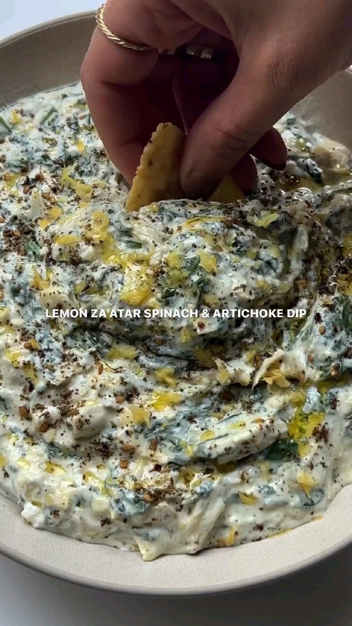 Lemon Za'atar Spinach & Artichoke Dip made with greek yogurt!!