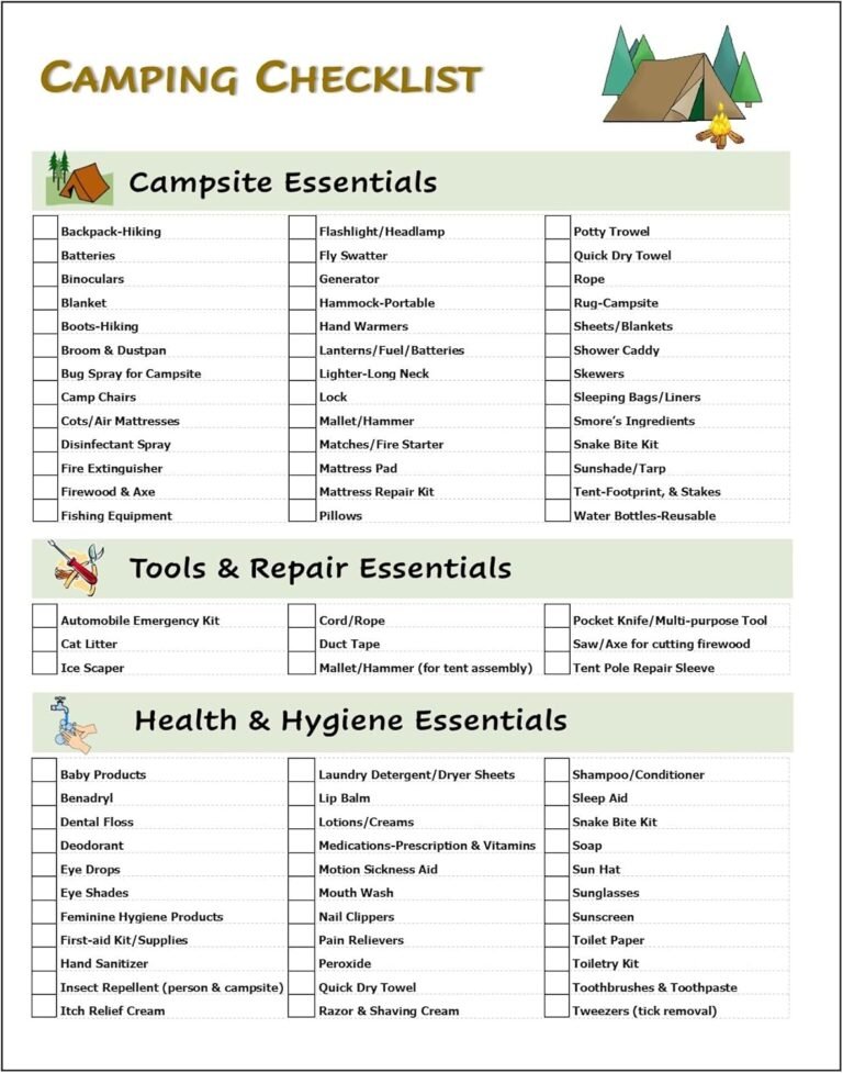 camping gear checklist