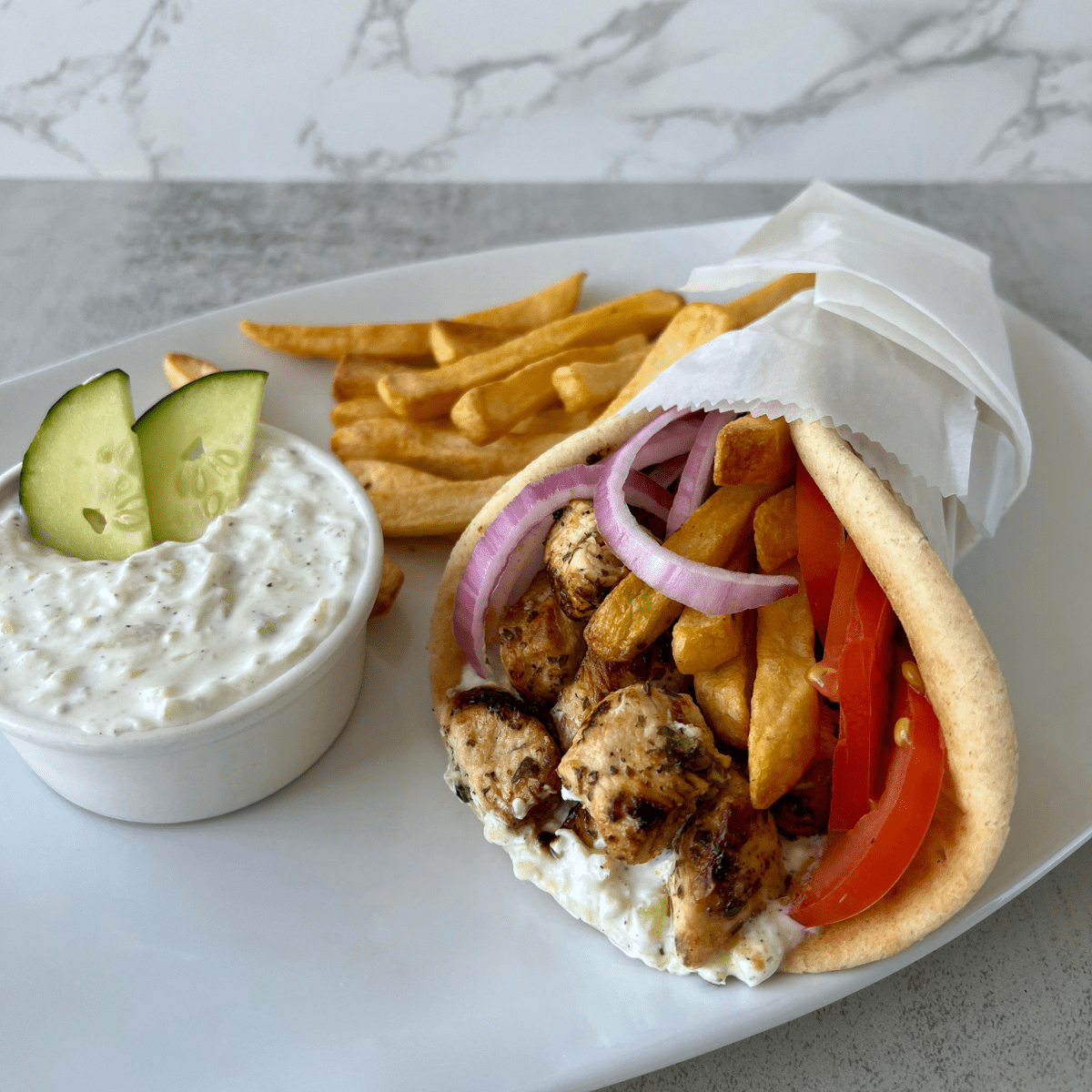 Greek Chicken Souvlaki Wrap - Spoonful of Si