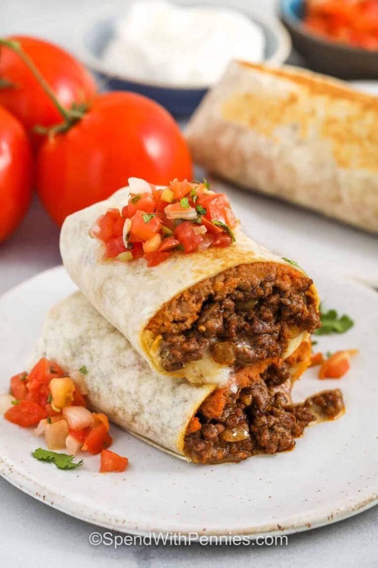 plated slices of Beef Burrito Recipe