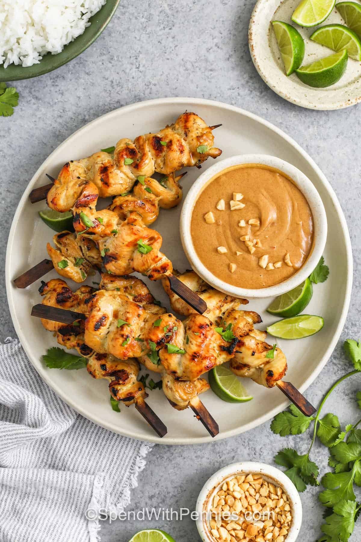 skewers of Chicken Satay with peanut sauce