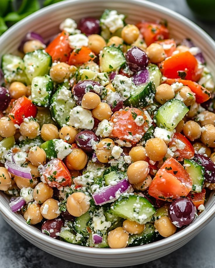 Mediterranean Chickpea Salad with Tzatziki Dressing: Quick, Nutritious, and Delicious