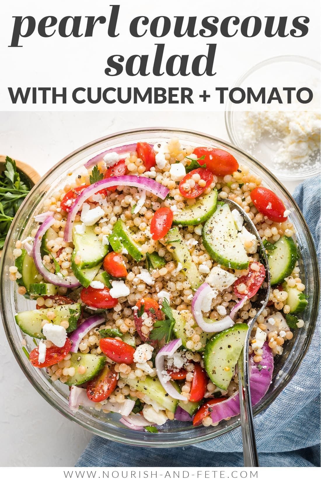 Pearl Couscous Salad with Cucumbers, Tomatoes, and Feta