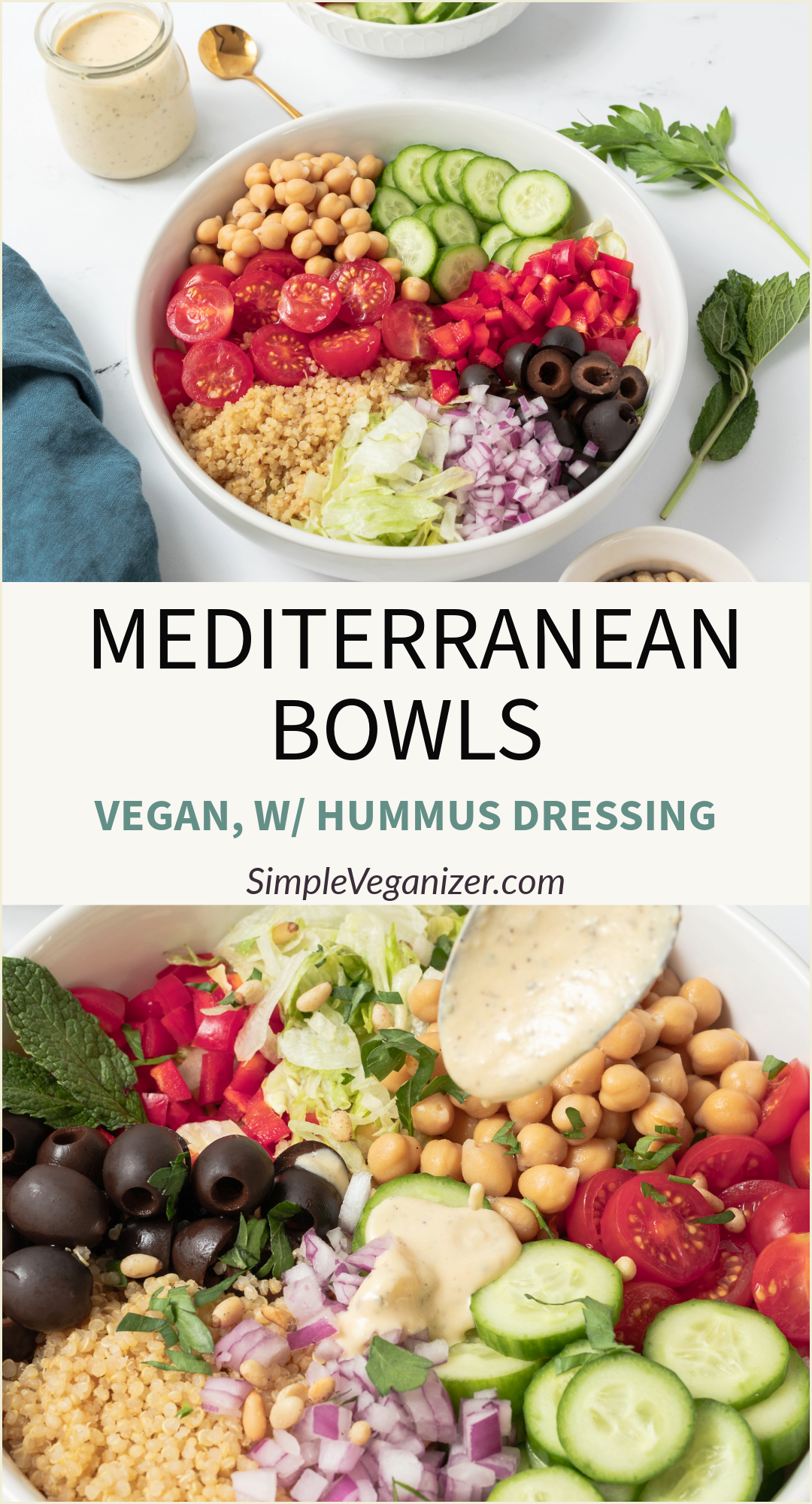 VEGAN MEDITERRANEAN BOWLS (W/ HUMMUS DRESSING)