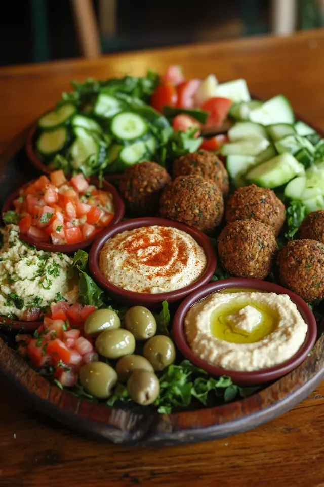 Vegan Mediterranean Mezze Platter with Hummus, Baba Ganoush, and Falafel - The Vegan & Plant Based Kitchen