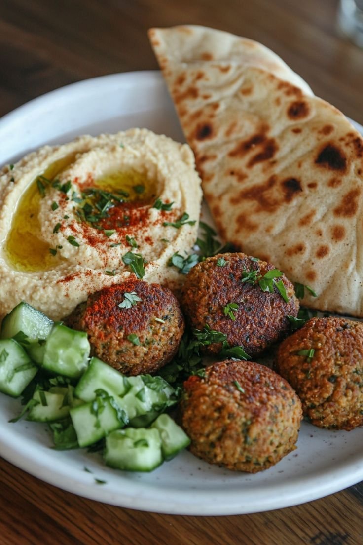 Baked Falafel with Hummus and Cucumber Salad