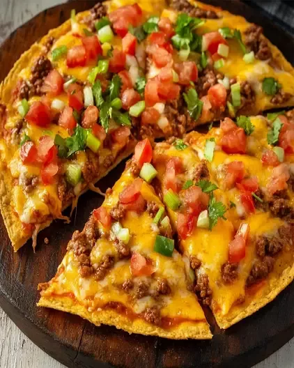 Crispy Mexican Pizza with Seasoned Beef and Refried Beans Recipe