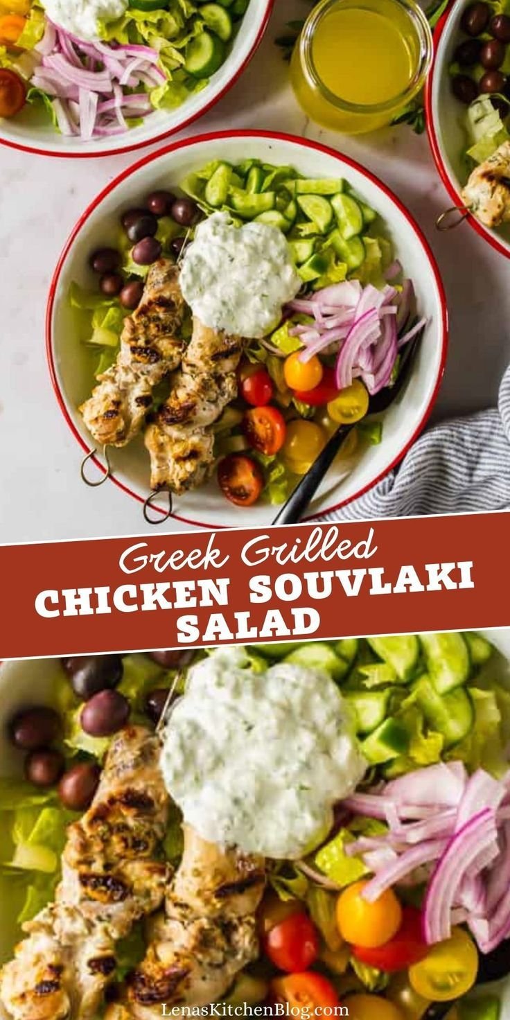 Greek Grilled Chicken Souvlaki Salad