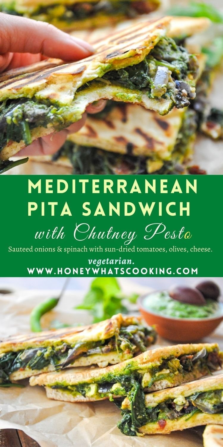 Mediterranean Pita Sandwich with Chutney Pesto (vegetarian)
