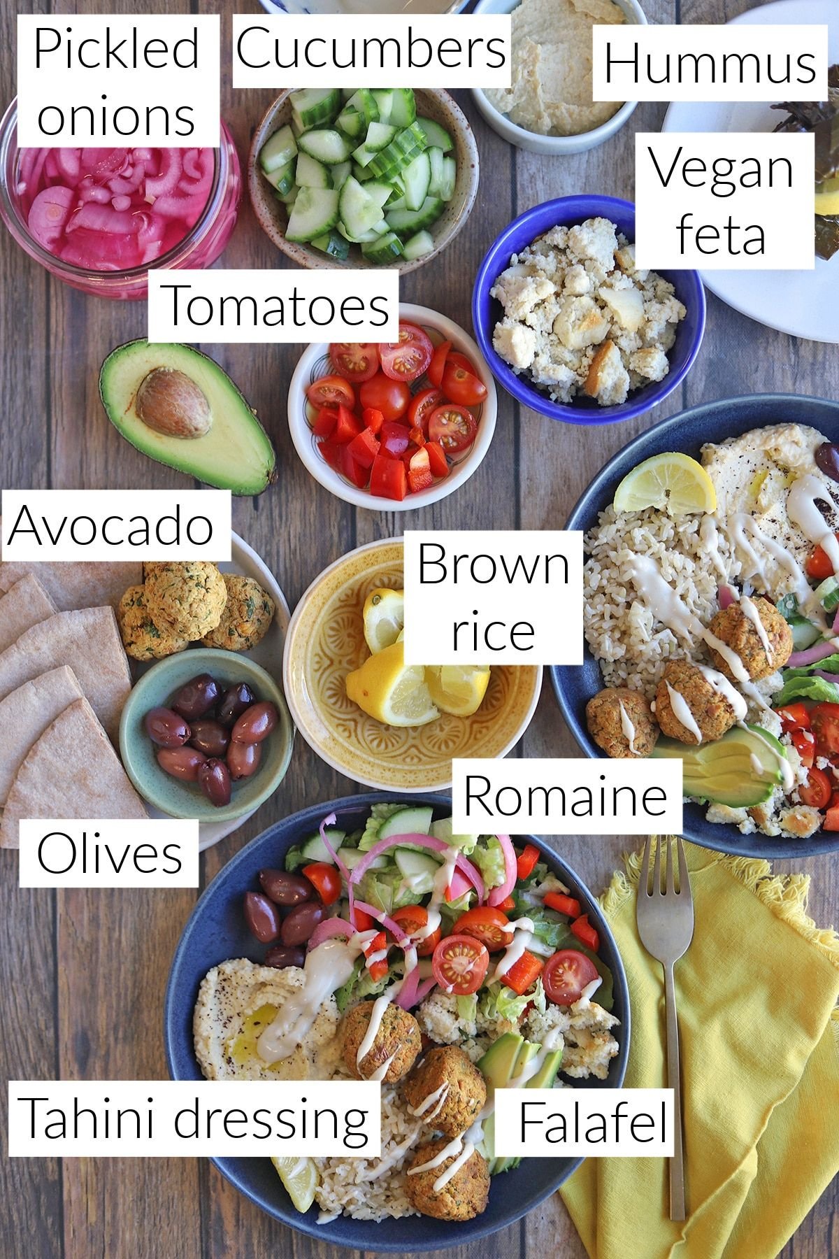 Mediterranean falafel bowl with rice (vegan)