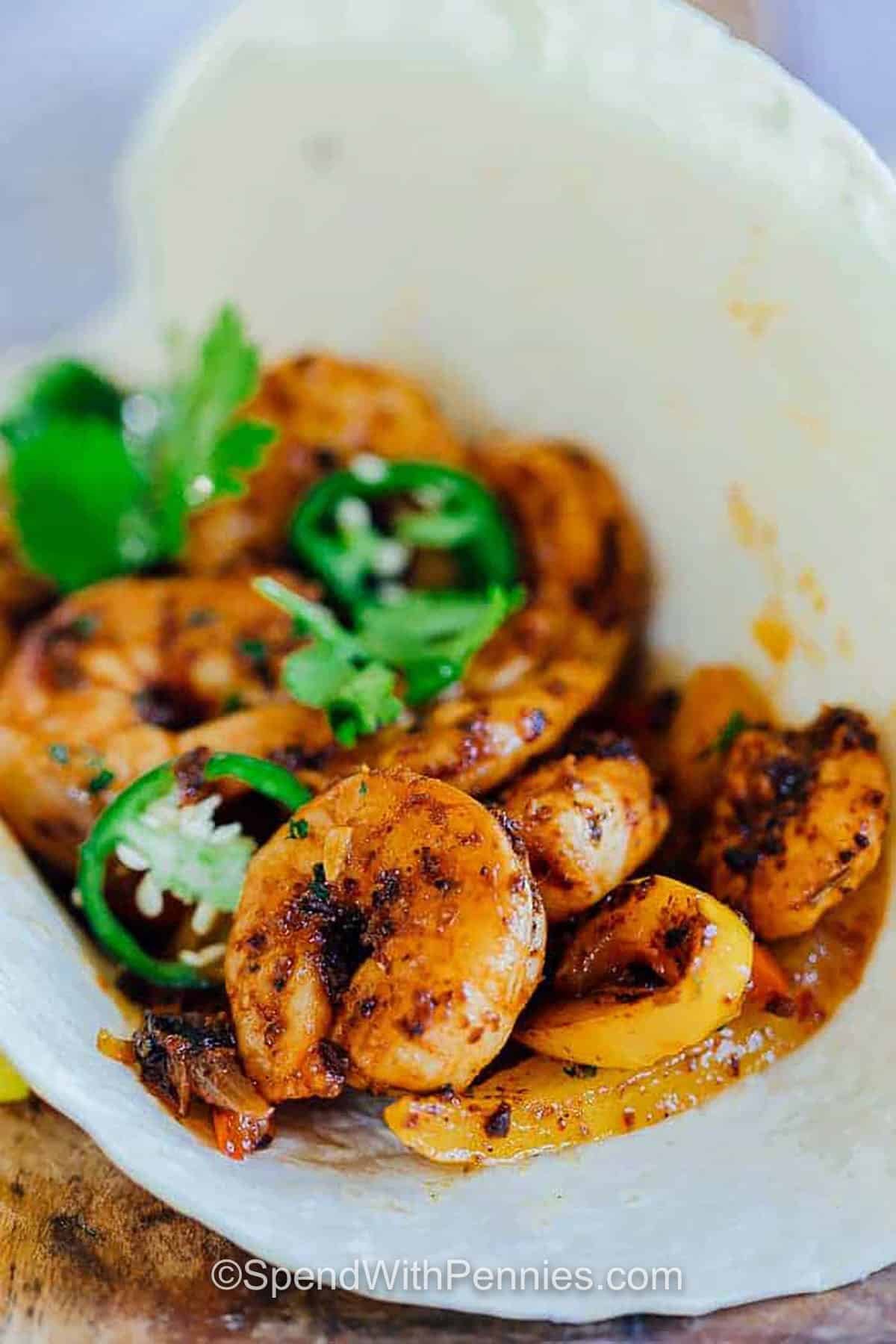 close up of Shrimp Fajitas