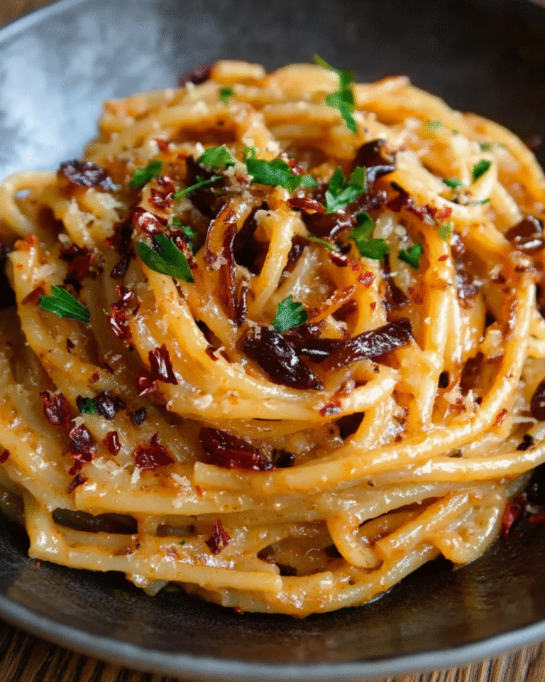 Caramelized Onion Pasta with Chilli Oil