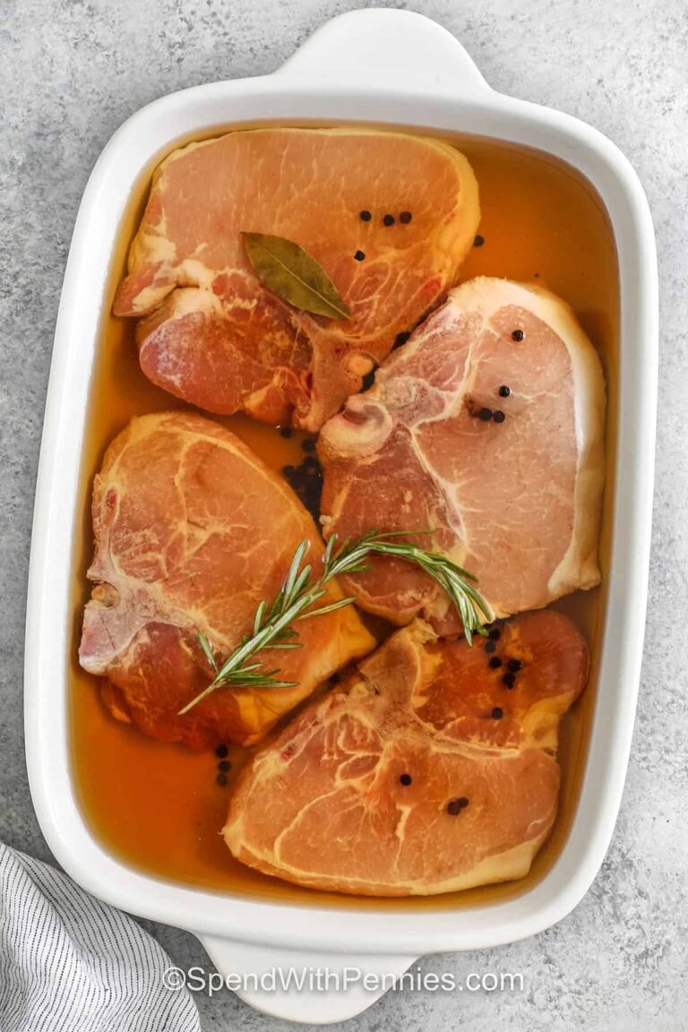 Pork Chop Brine in a dish before cooking