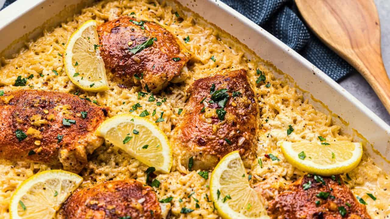 Lemon Garlic Parmesan Baked Chicken and Rice