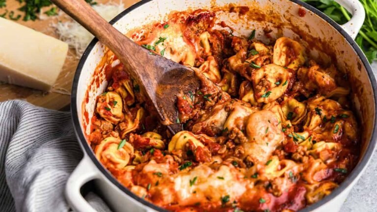 One Pot Italian Sausage Tortellini Bake