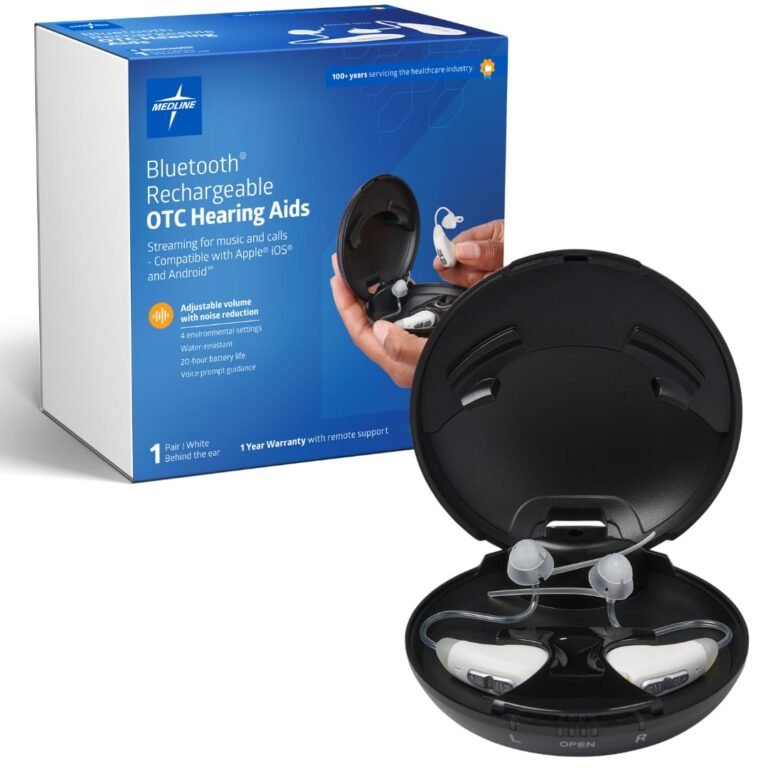 Medline Bluetooth Rechargeable OTC Hearing Aids, White, Behi...
