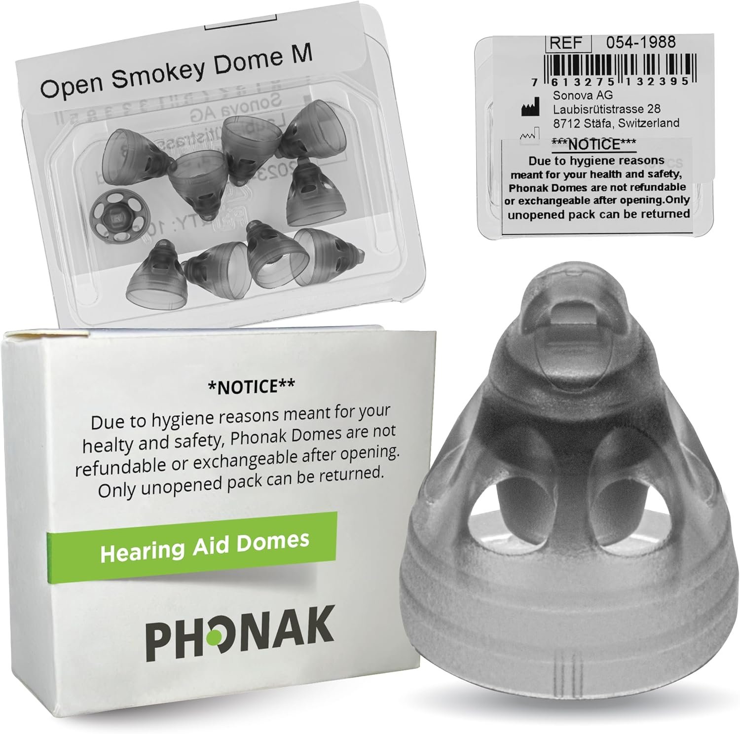 Phonak Open Smokey Dome Medium (0.31 inch=8mm) 10 Domes, Gen...