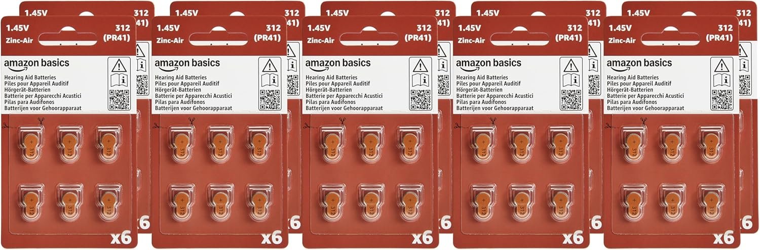 Amazon Basics 60 Pack Hearing Aid Size 312 Zinc Air Batterie...