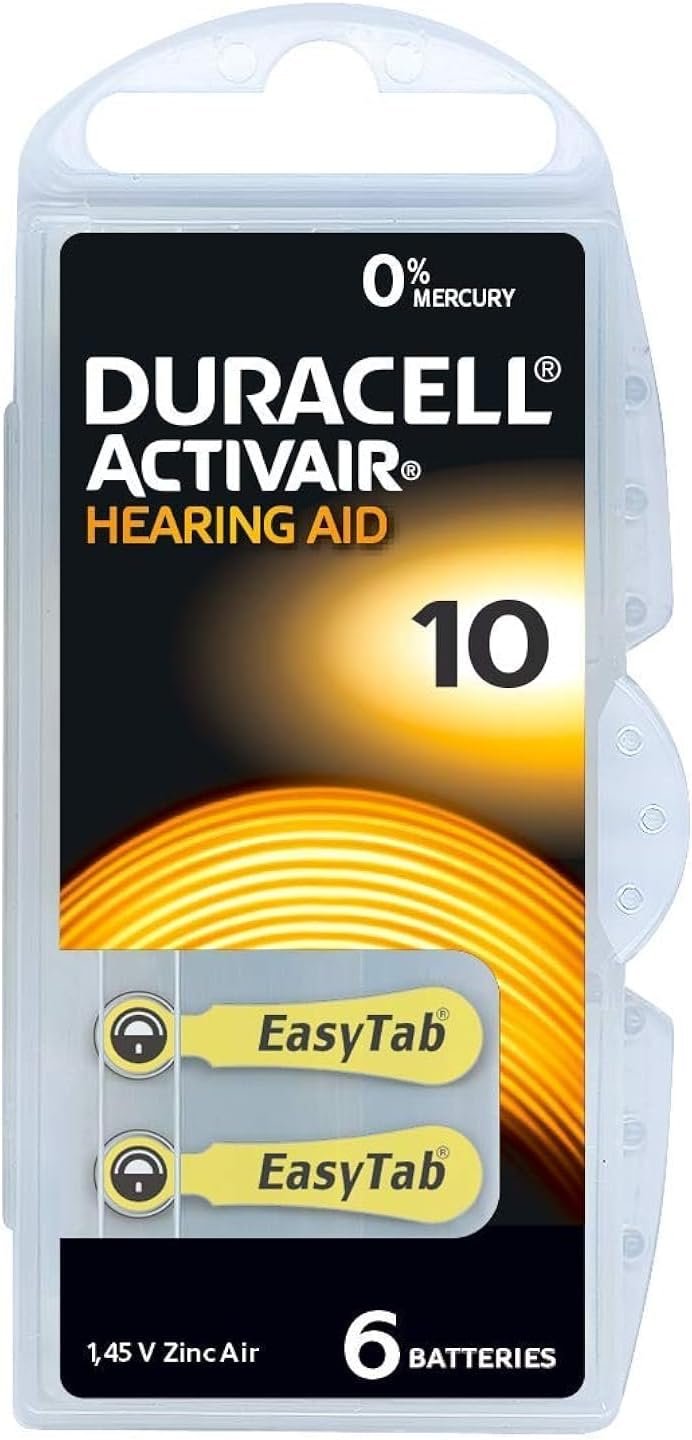 6 Duracell Hearing Aid Batteries Size: 10