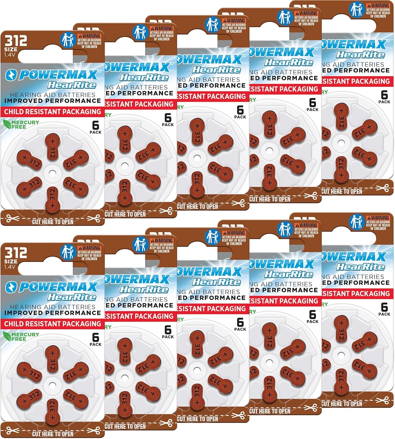 Powermax Size 312 Hearing Aid Batteries, 60 Count Long Lasti...