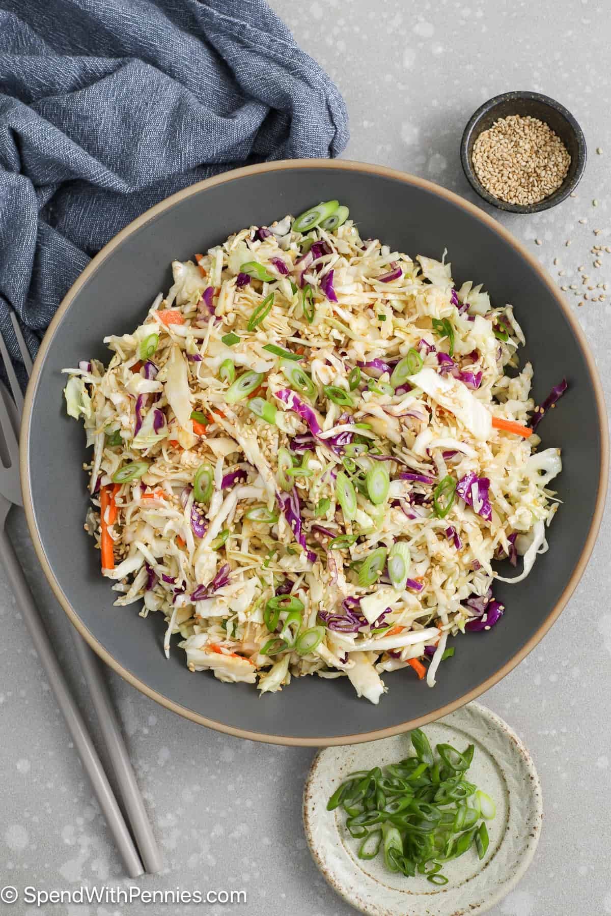 Asian slaw in a serving bowl