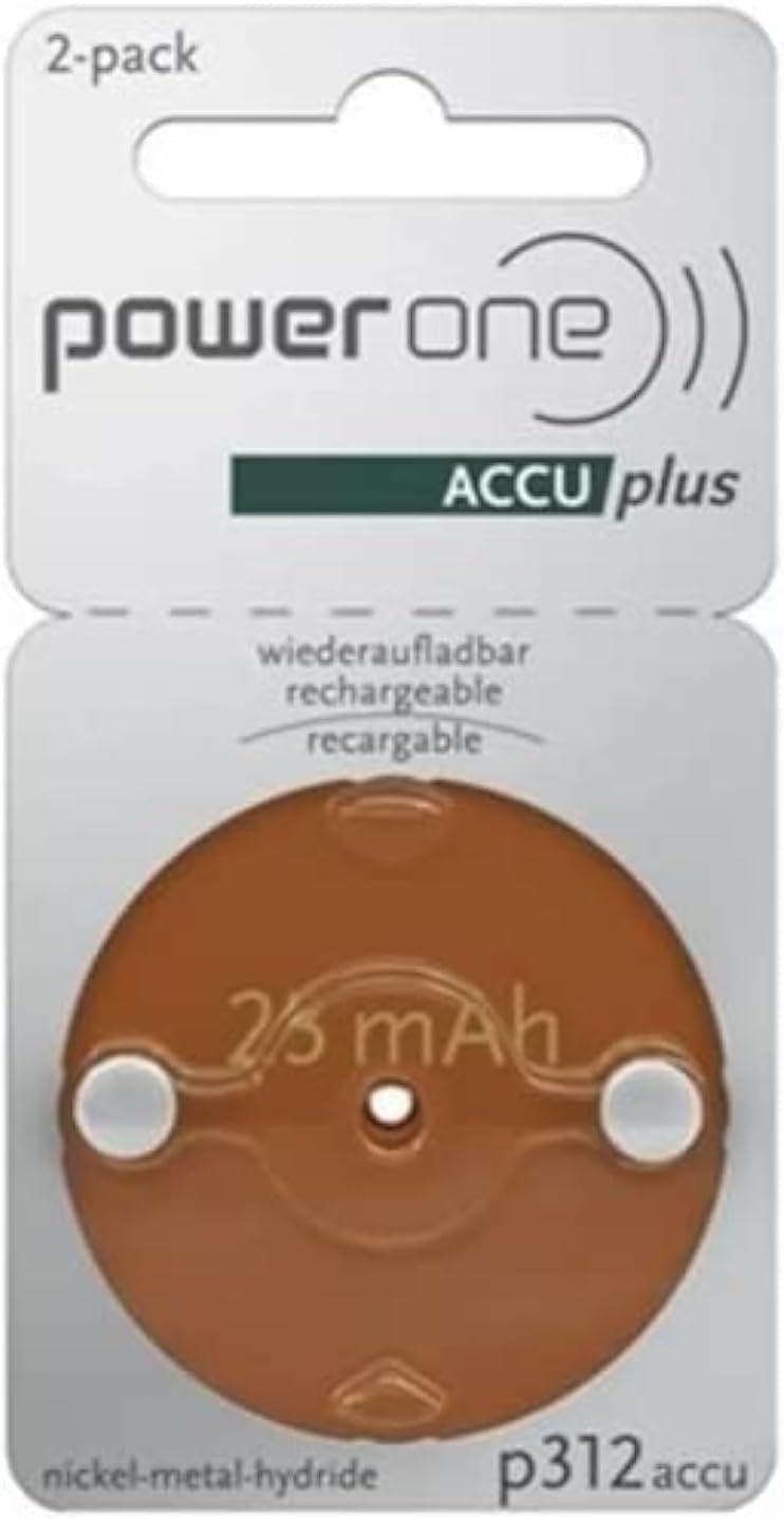 Power One ACCU Plus Size 312 Rechargeable Hearing Aid Batter...