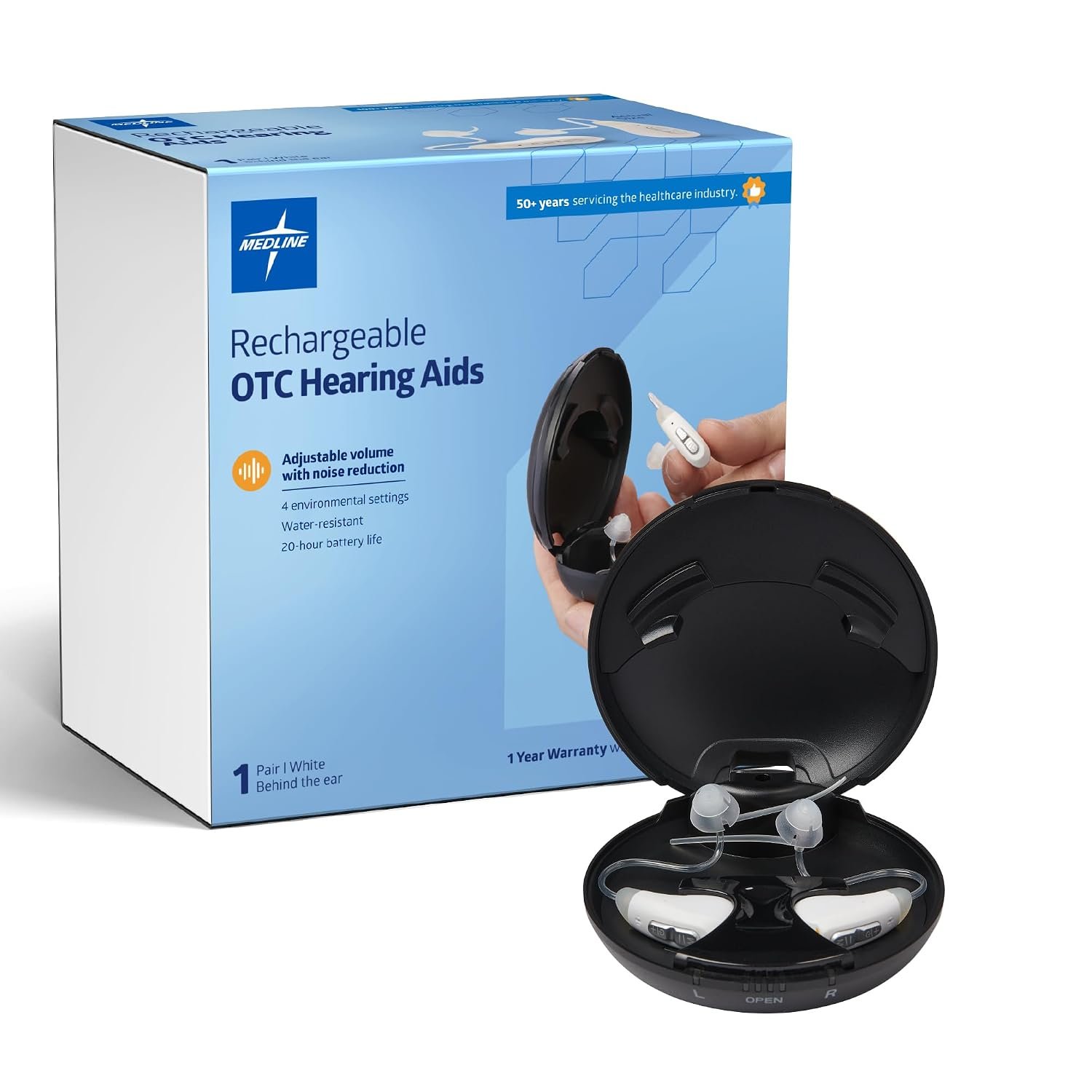 Medline Comfortable & Rechargeable OTC Hearing Aids, White, ...
