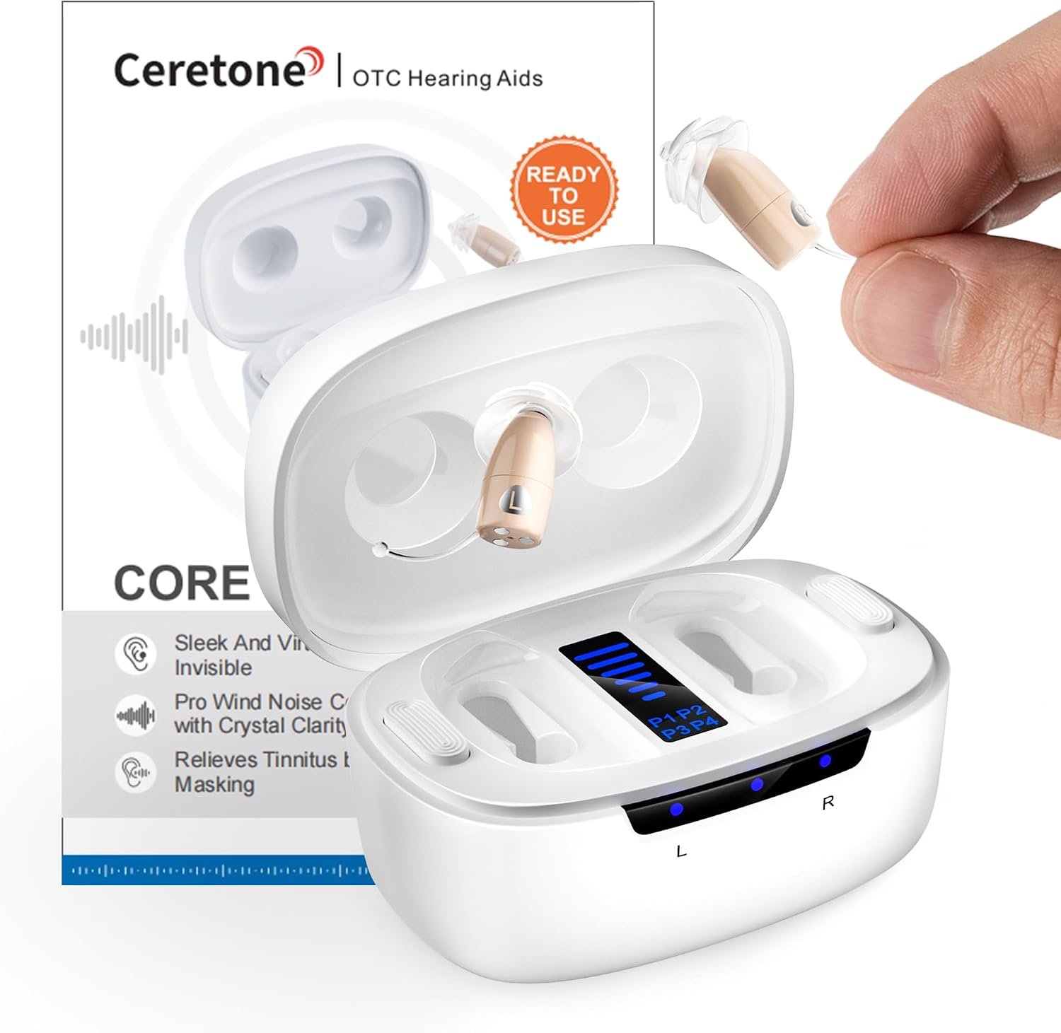 Ceretone Core One Pro OTC Hearing Aids for Seniors, Tiny